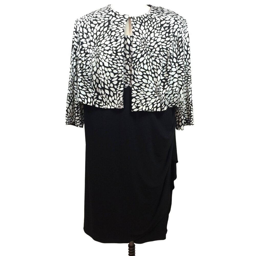 Dressbarn Woman Dress Shrug Set Ruched Office Church Formal Black White Size 20